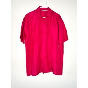 Nordstrom Point of View Silk Button Up Shirt Pink Short Sleeve Size M